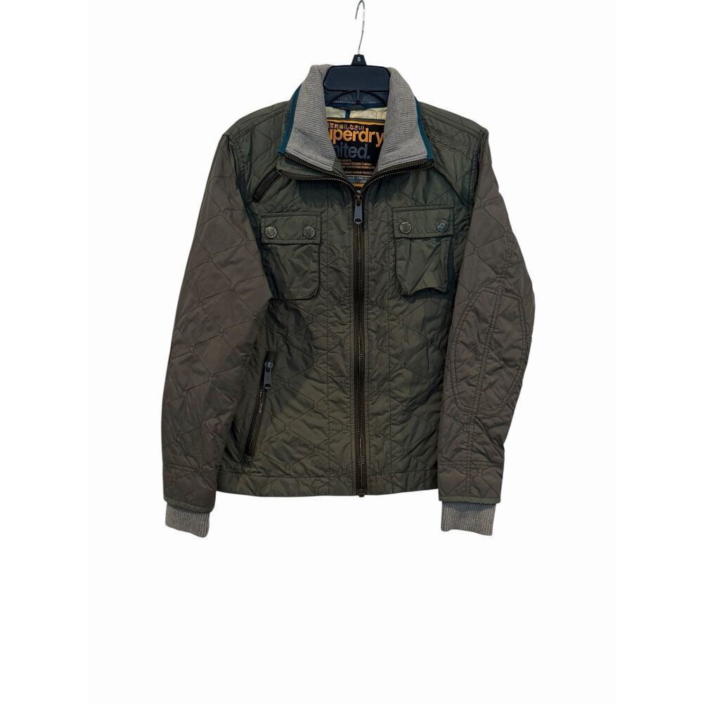 Men's SUPERDRY Limited Motorbike Quilted Double-Zip Green Jacket Size M